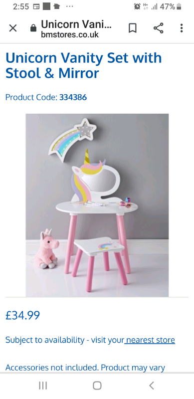 unicorn vanity table and stool set